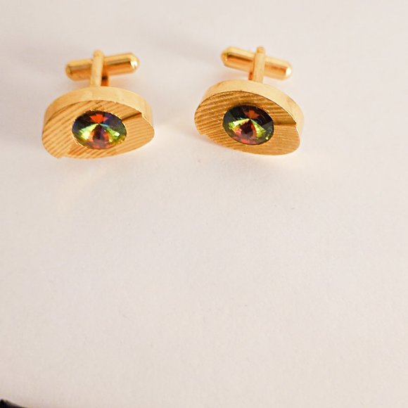 Mid-Century VINTAGE Mod Watermelon Rivoli Cufflink - Picture 1 of 1
